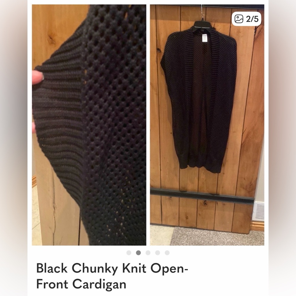 Black Chunky Knit Open-Front Cardigan
